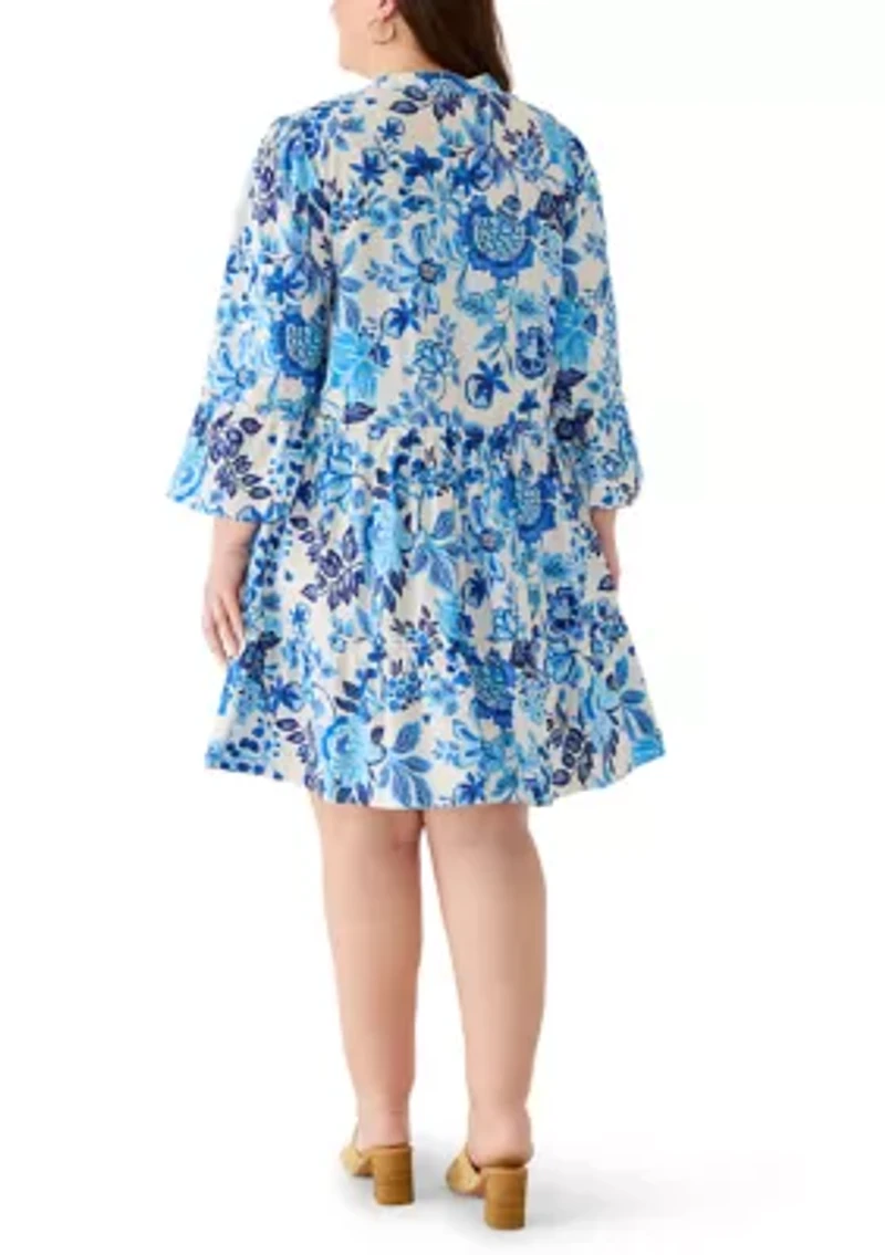 Plus 3/4 Sleeve Trapeze Midi Dress