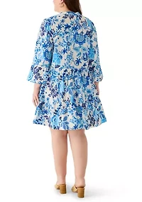 Plus 3/4 Sleeve Trapeze Midi Dress