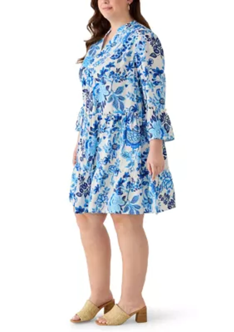 Plus 3/4 Sleeve Trapeze Midi Dress