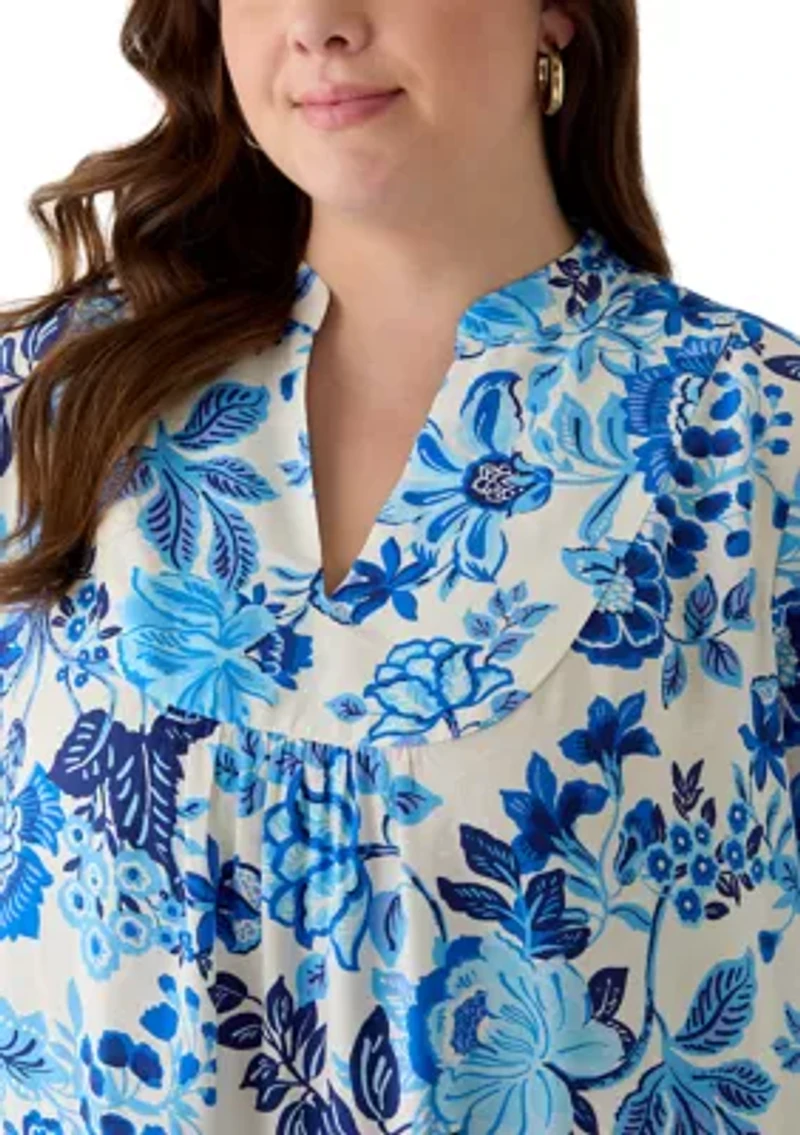 Plus 3/4 Sleeve Trapeze Midi Dress