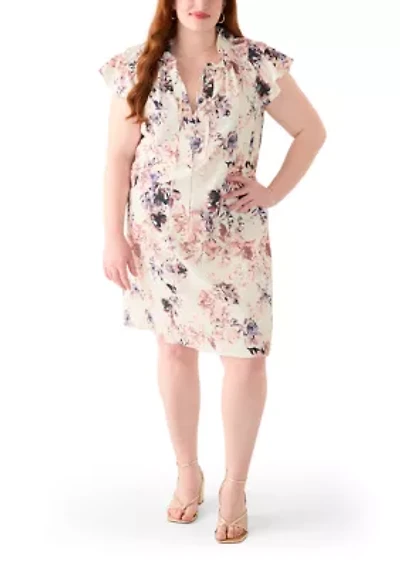 Plus Sleeveless V-Neck Printed Dress