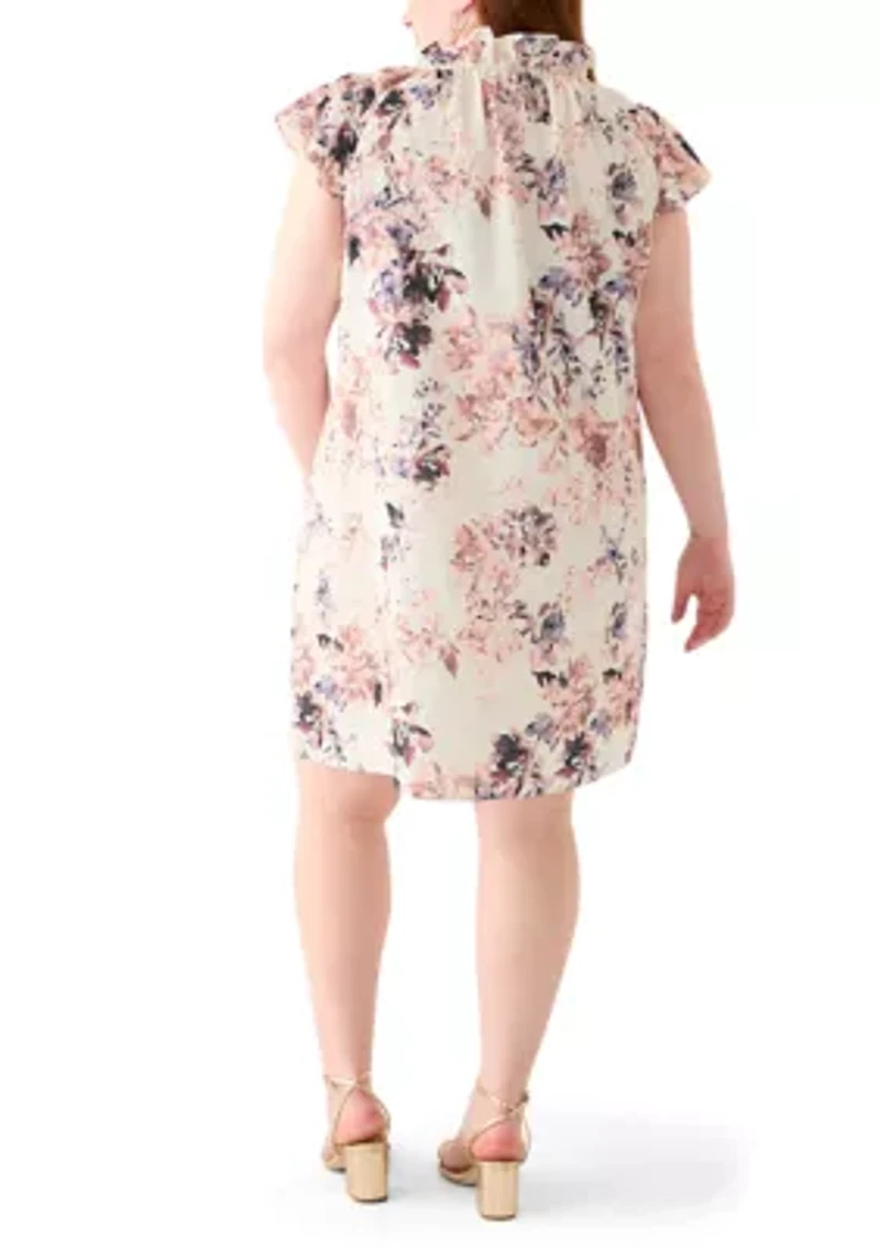 Plus Sleeveless V-Neck Printed Dress