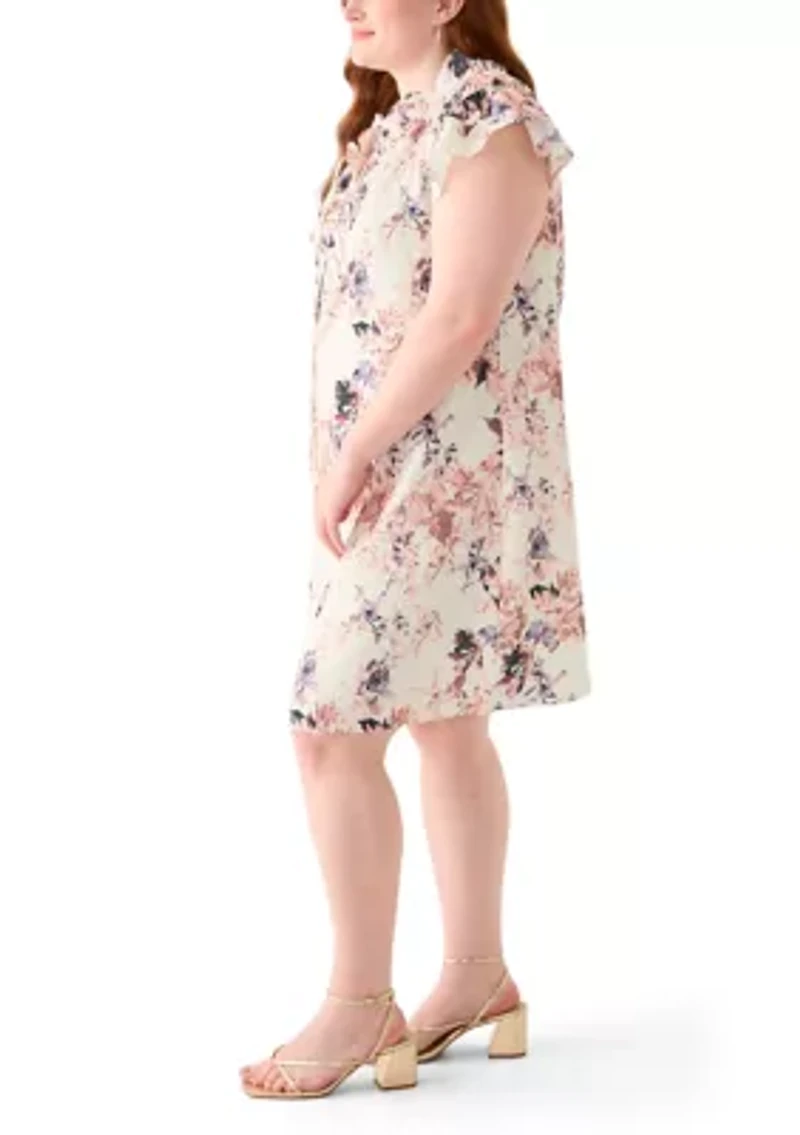 Plus Sleeveless V-Neck Printed Dress