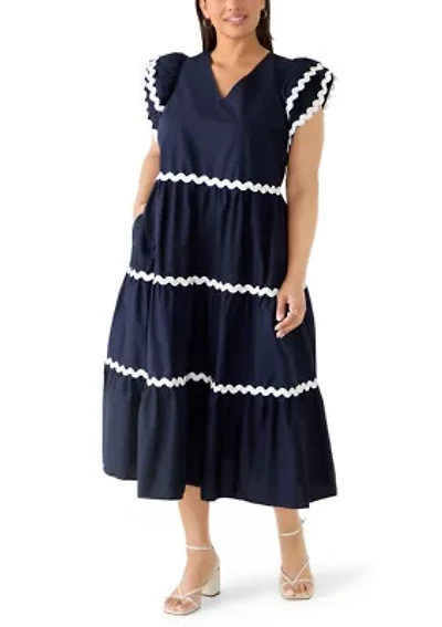 Plus Sleeveless Solid Cotton Ruffled Midi Dress