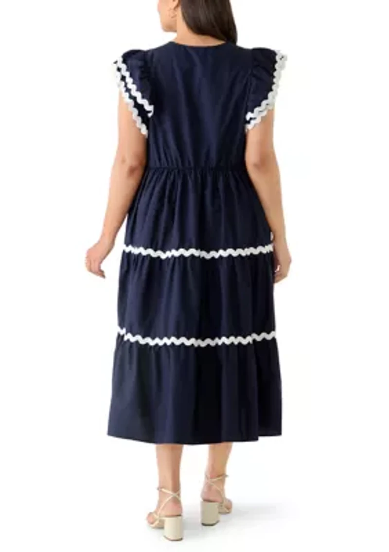 Plus Sleeveless Solid Cotton Ruffled Midi Dress