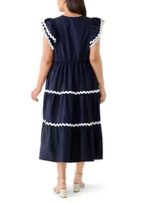 Plus Sleeveless Solid Cotton Ruffled Midi Dress