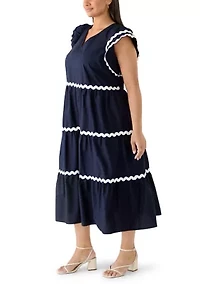 Plus Sleeveless Solid Cotton Ruffled Midi Dress