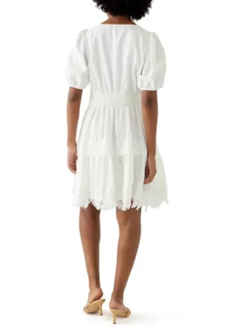 Women's Short Sleeve V-Neck Solid Cotton Fit and Flare Dress