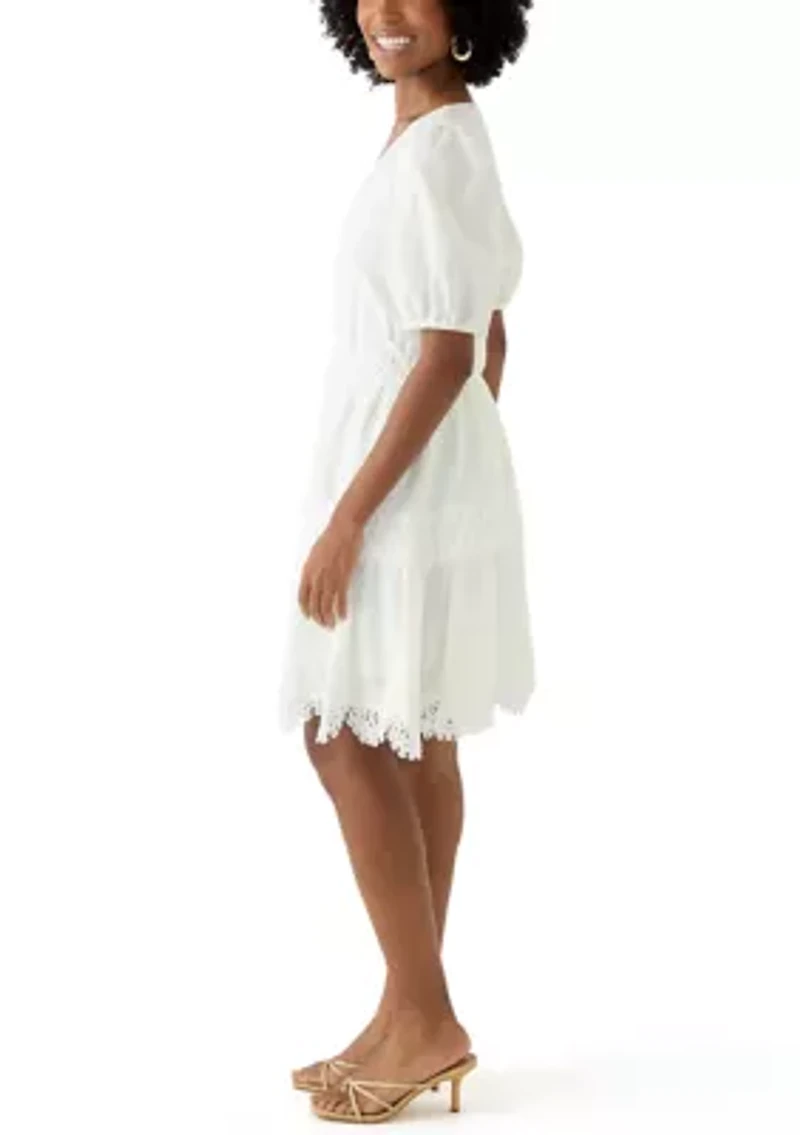 Women's Short Sleeve V-Neck Solid Cotton Fit and Flare Dress