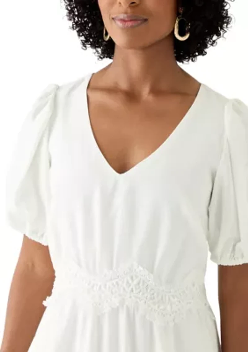 Women's Short Sleeve V-Neck Solid Cotton Fit and Flare Dress