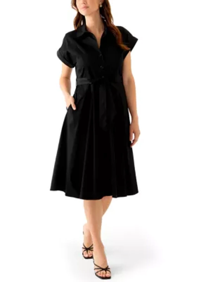 Women's Short Sleeve Collar Neck Solid Shirtdress