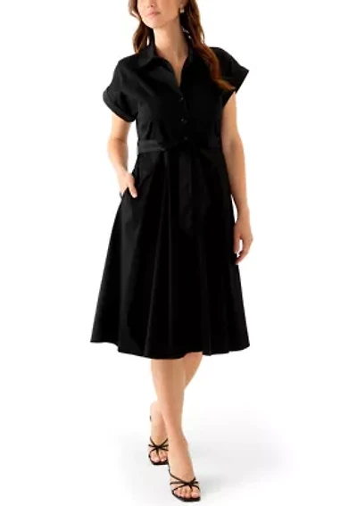 Women's Short Sleeve Collar Neck Solid Shirtdress
