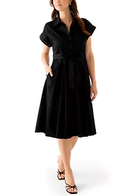 Women's Short Sleeve Collar Neck Solid Shirtdress