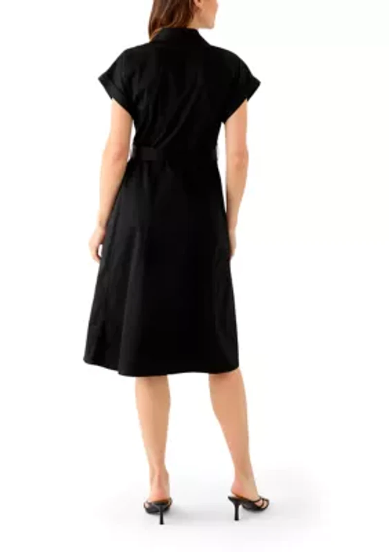 Women's Short Sleeve Collar Neck Solid Shirtdress