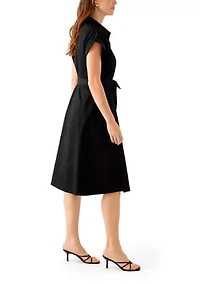 Women's Short Sleeve Collar Neck Solid Shirtdress