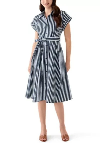 Women's Short Sleeve Collar Neck Stripe Print Dress