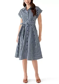 Women's Short Sleeve Collar Neck Stripe Print Dress