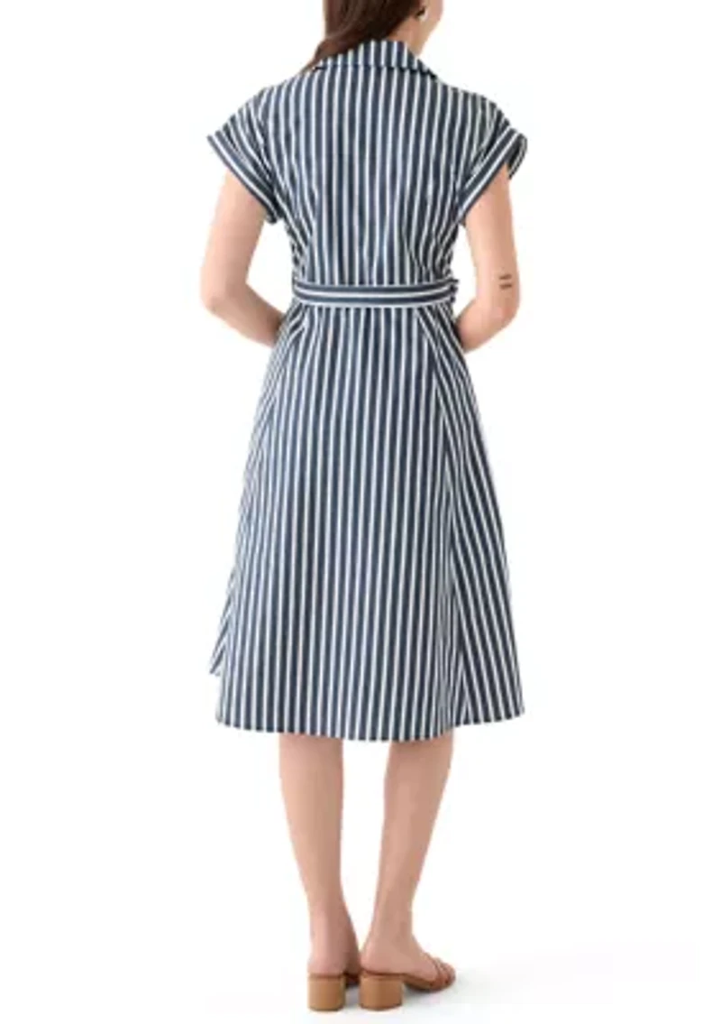 Women's Short Sleeve Collar Neck Stripe Print Dress