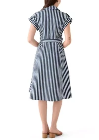Women's Short Sleeve Collar Neck Stripe Print Dress