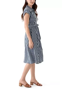Women's Short Sleeve Collar Neck Stripe Print Dress