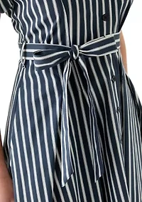 Women's Short Sleeve Collar Neck Stripe Print Dress