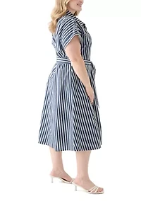 Plus Short Sleeve Collar Striped Shirtdress