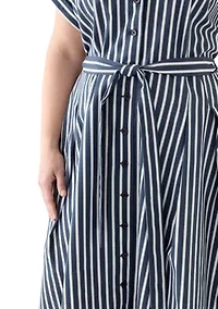 Plus Short Sleeve Collar Striped Shirtdress