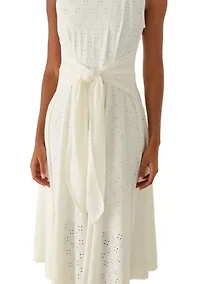 Women's Tie Waist Lace Midi Dress