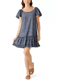 Women's Off Shoulder Ruffle Hem Mini Dress