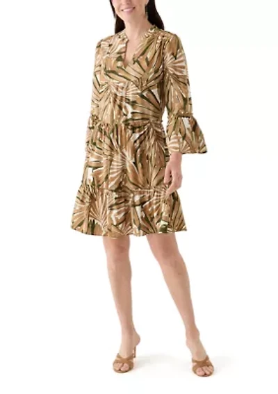 Women's Printed Split Neck Tiered Dress