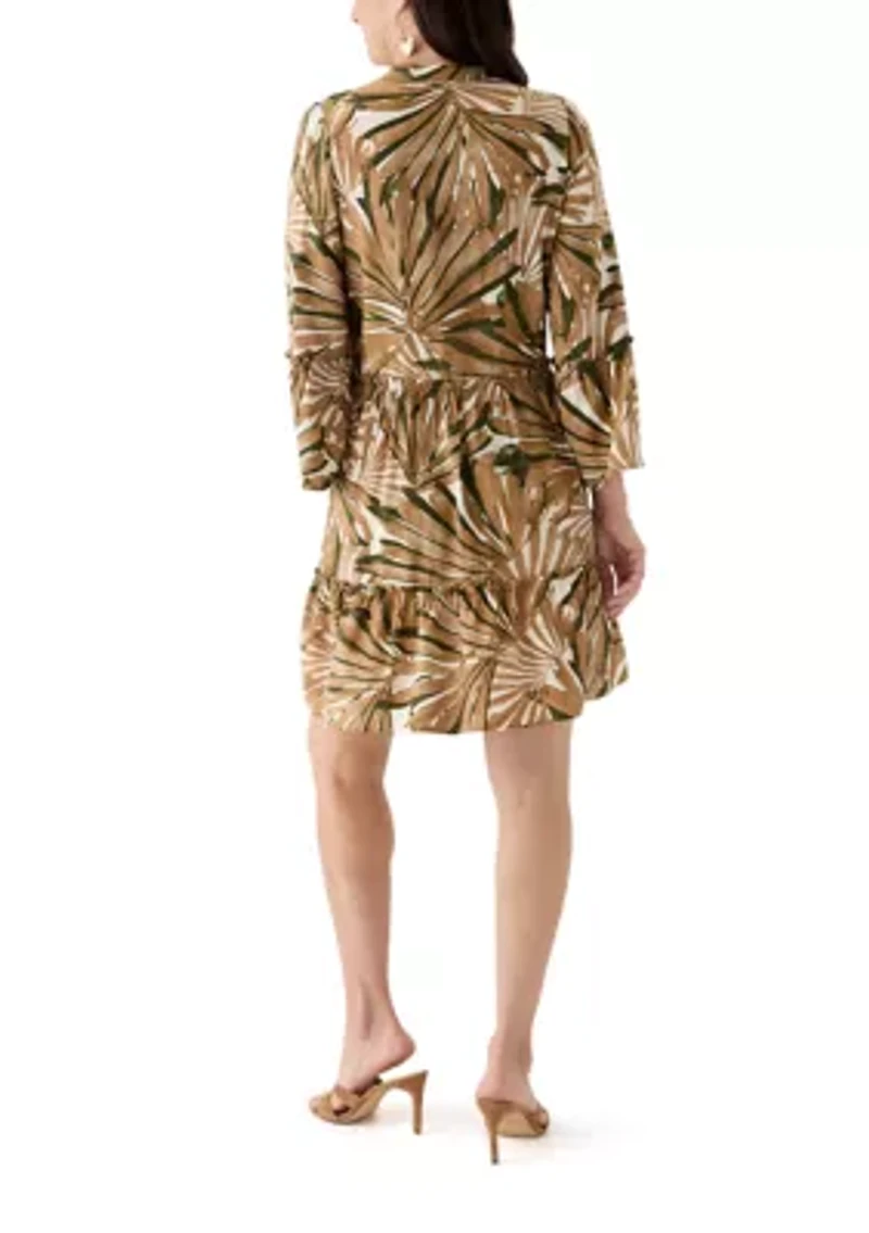 Women's Printed Split Neck Tiered Dress