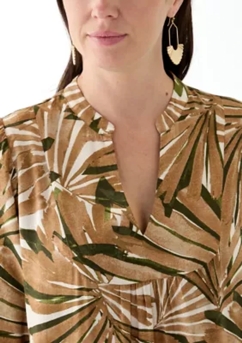 Women's Printed Split Neck Tiered Dress
