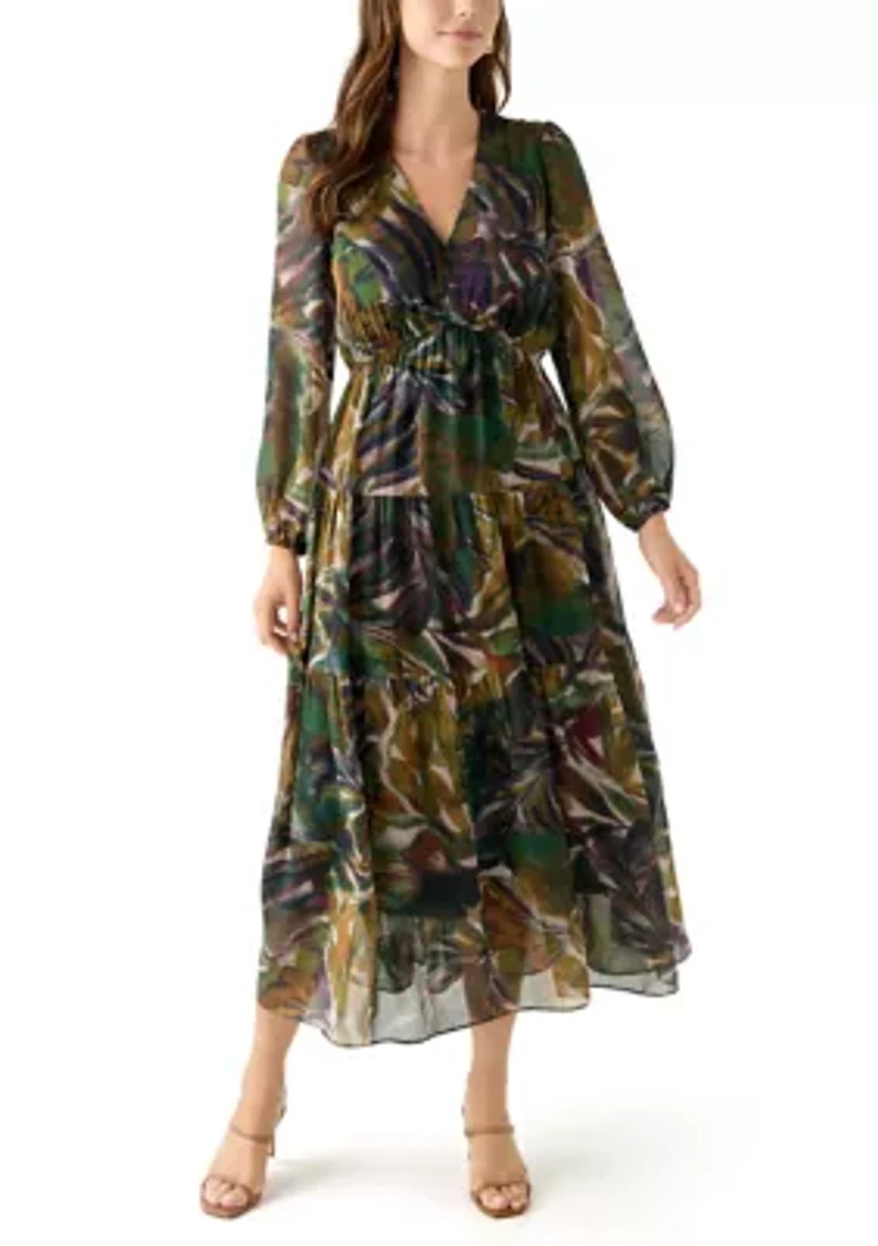 Women's Long Sleeve Floral Print Chiffon Dress