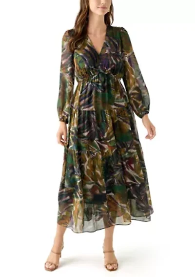 Women's Long Sleeve Floral Print Chiffon Dress