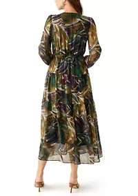 Women's Long Sleeve Floral Print Chiffon Dress