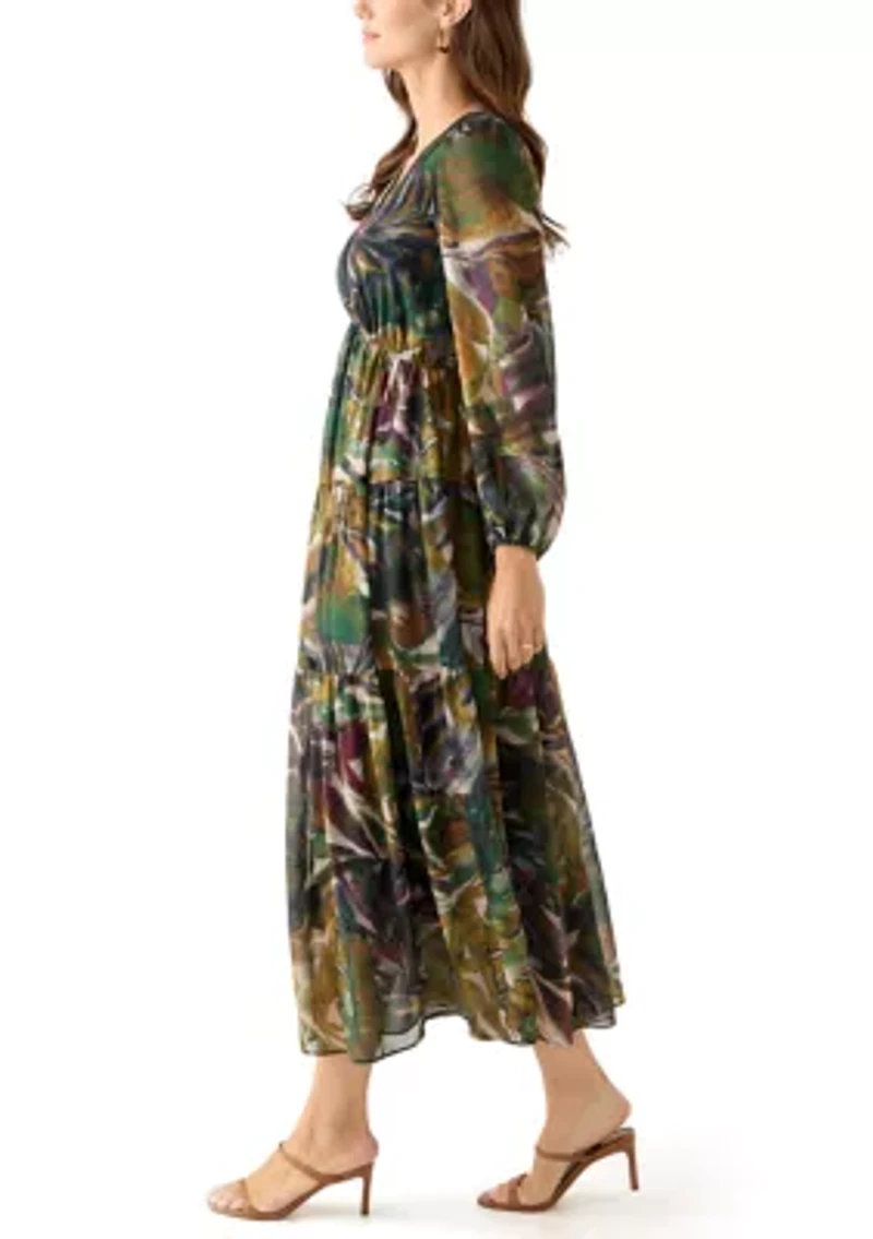 Women's Long Sleeve Floral Print Chiffon Dress