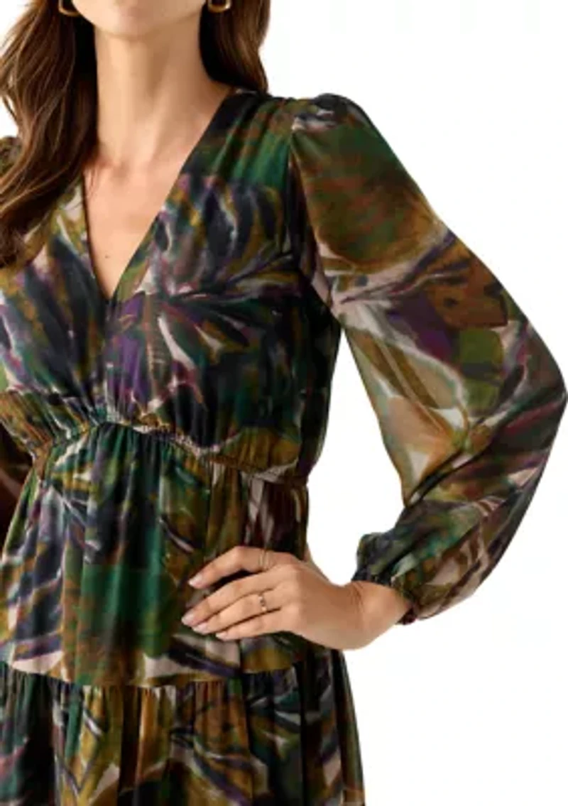 Women's Long Sleeve Floral Print Chiffon Dress