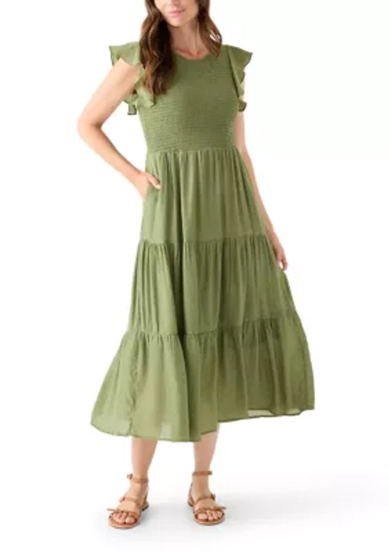 Women's Crew Neck Solid Gauze A-Line Dress