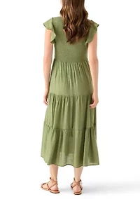 Women's Crew Neck Solid Gauze A-Line Dress