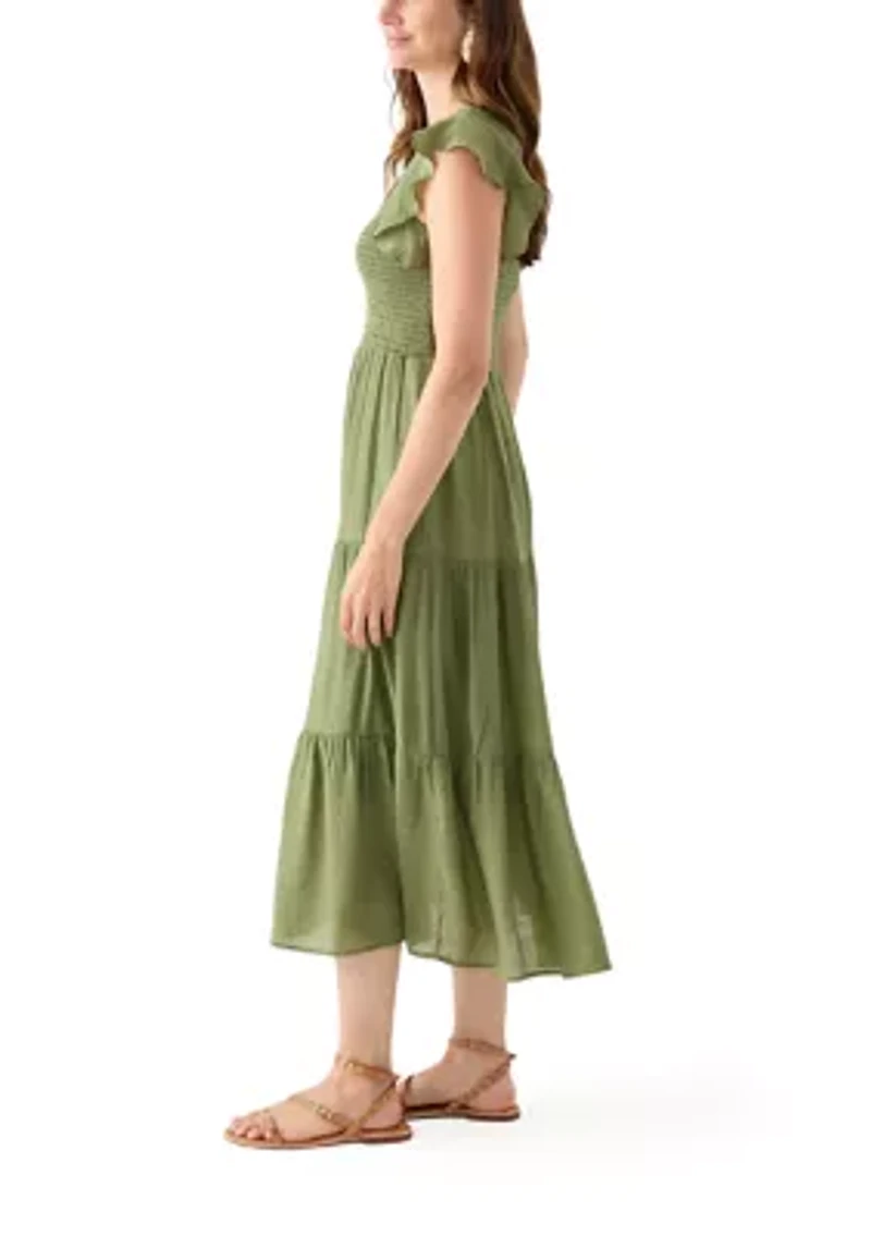 Women's Crew Neck Solid Gauze A-Line Dress