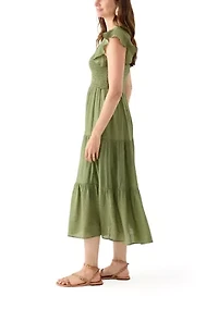 Women's Crew Neck Solid Gauze A-Line Dress