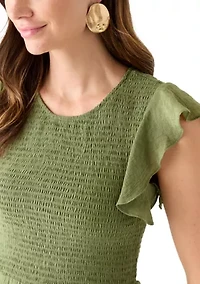 Women's Crew Neck Solid Gauze A-Line Dress