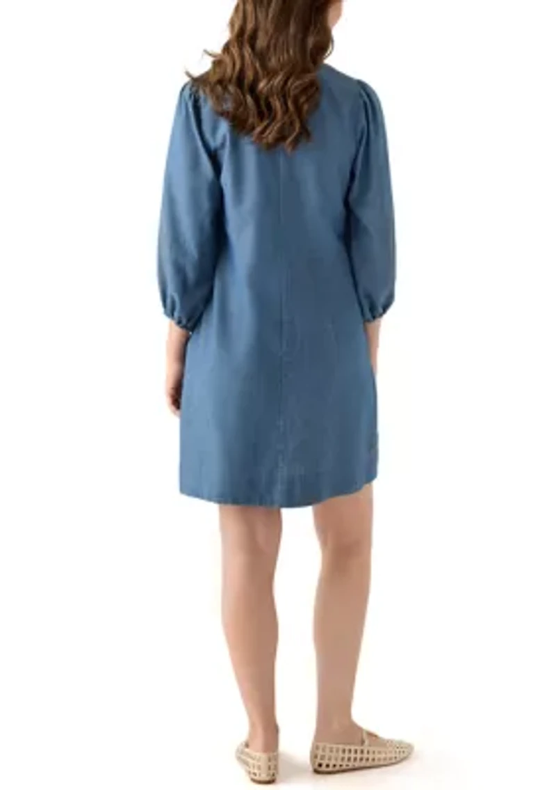 Women's Long Sleeve Neck Denim Dress