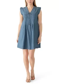 Women's Sleeveless Pleated Denim Babydoll Dress