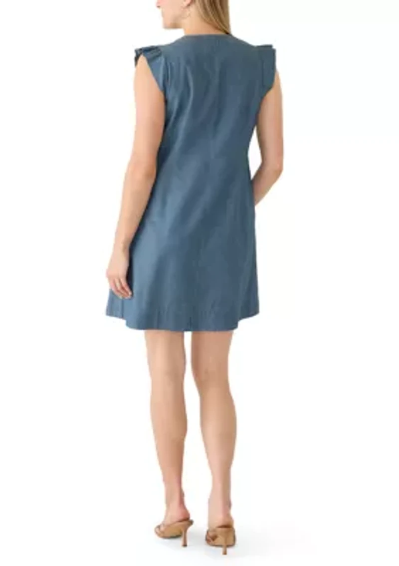 Women's Sleeveless Pleated Denim Babydoll Dress