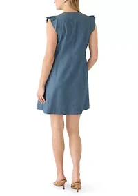 Women's Sleeveless Pleated Denim Babydoll Dress