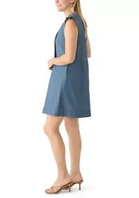 Women's Sleeveless Pleated Denim Babydoll Dress