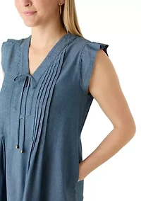 Women's Sleeveless Pleated Denim Babydoll Dress