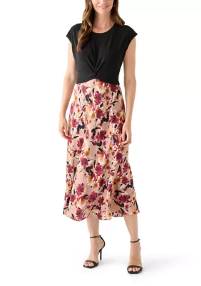 Women's 2fer Midi Dress with Satin Skirt