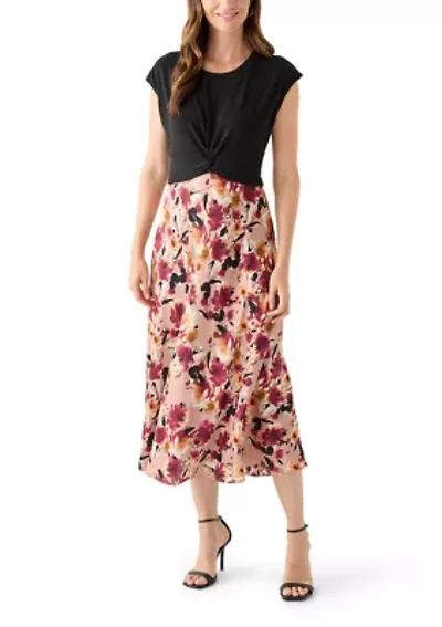 Women's 2fer Midi Dress with Satin Skirt